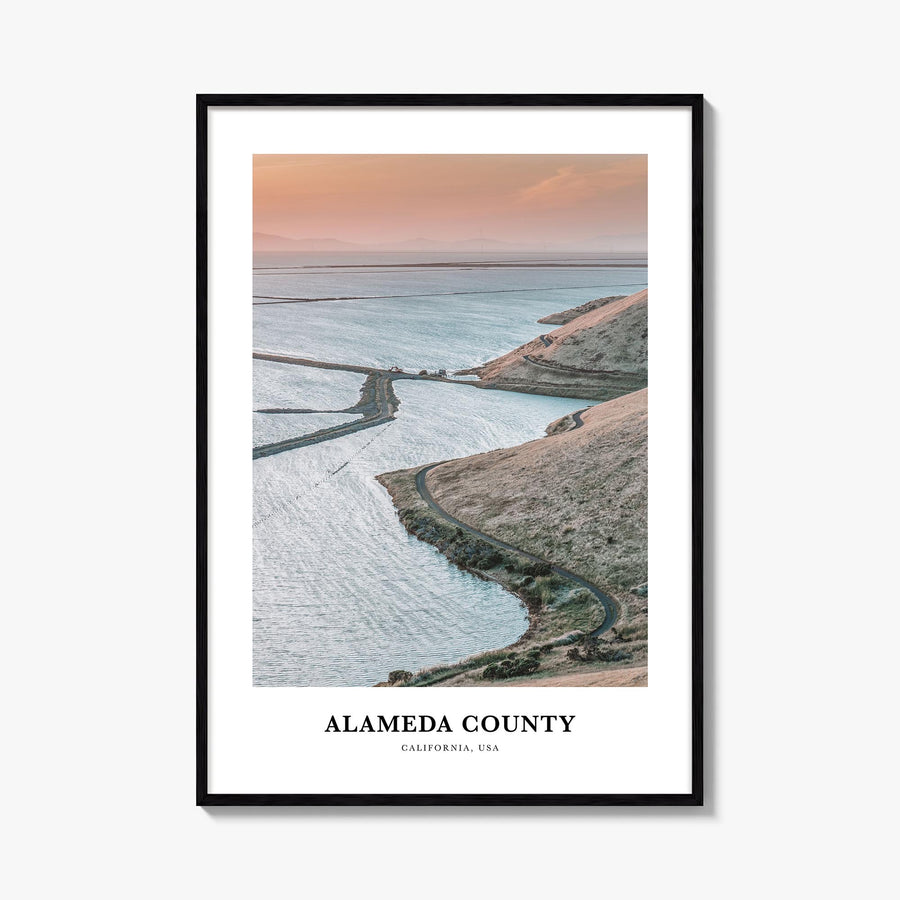 Alameda County colorful classic poster of California, USA – vertical wall art, unframed print shown in interior mockup