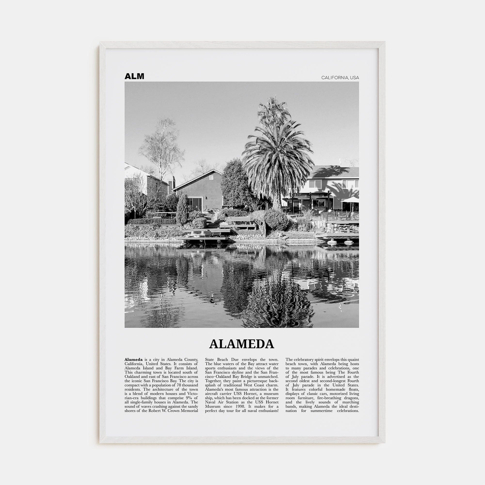 Alameda Poster White Wood / 8x12 in Nbourhood Travel B&W Poster