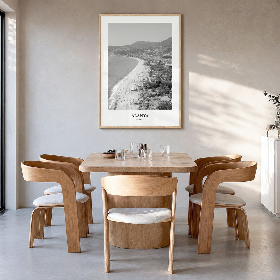 Alanya Classic Poster in a natural wood frame, hanging in a dining room