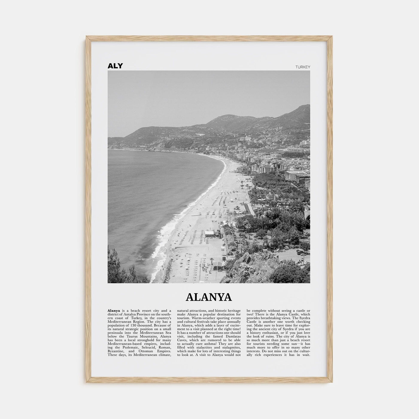 Alanya Poster Natural Wood / 8x12 in Nbourhood Travel B&W Poster