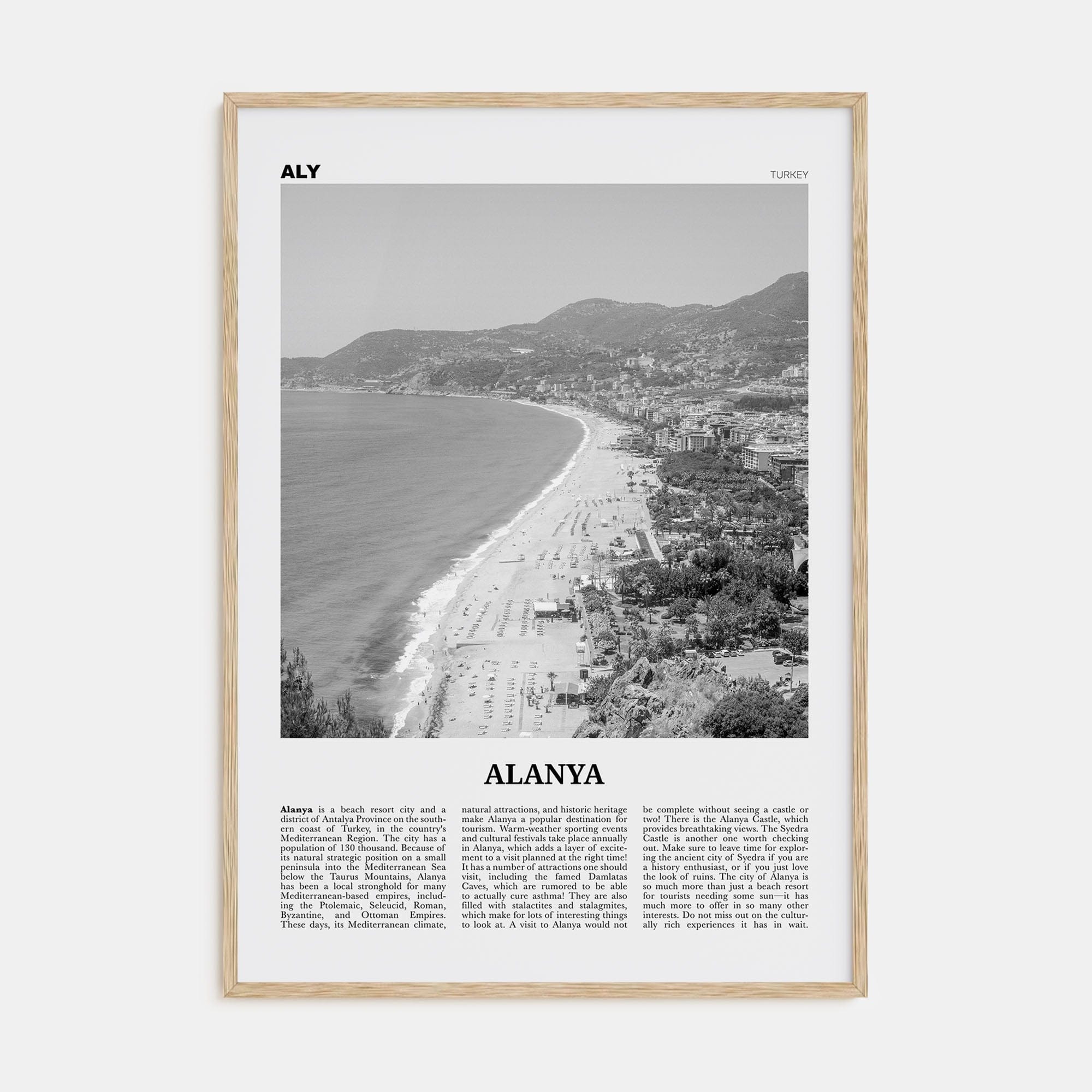 Alanya Poster Natural Wood / 8x12 in Nbourhood Travel B&W Poster