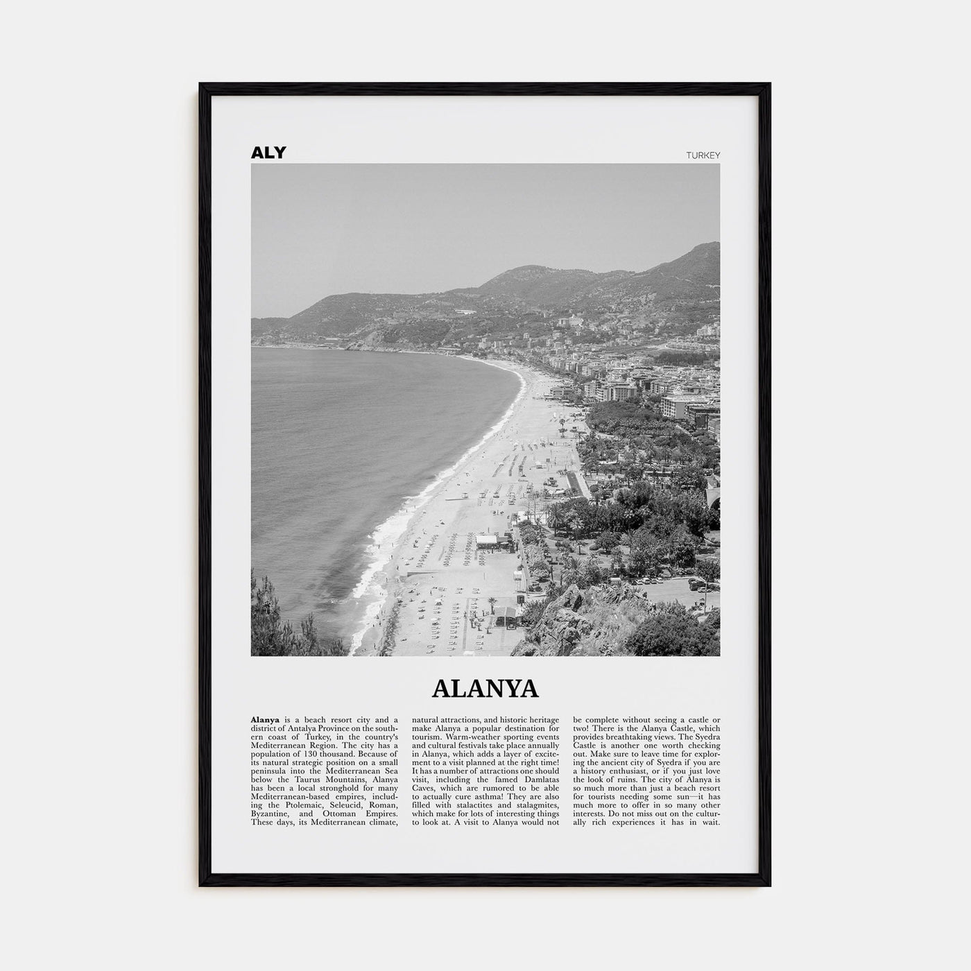 Alanya Poster Black Wood / 8x12 in Nbourhood Travel B&W Poster