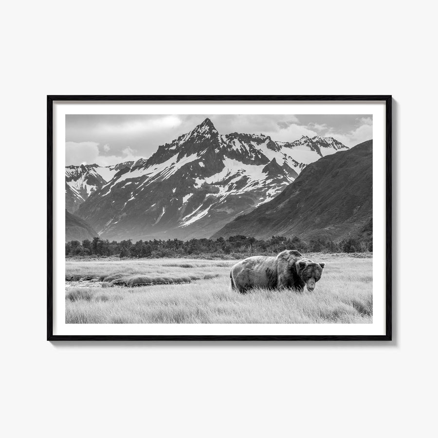 Alaska black & white photo poster of United States – horizontal wall art, unframed print shown in interior mockup