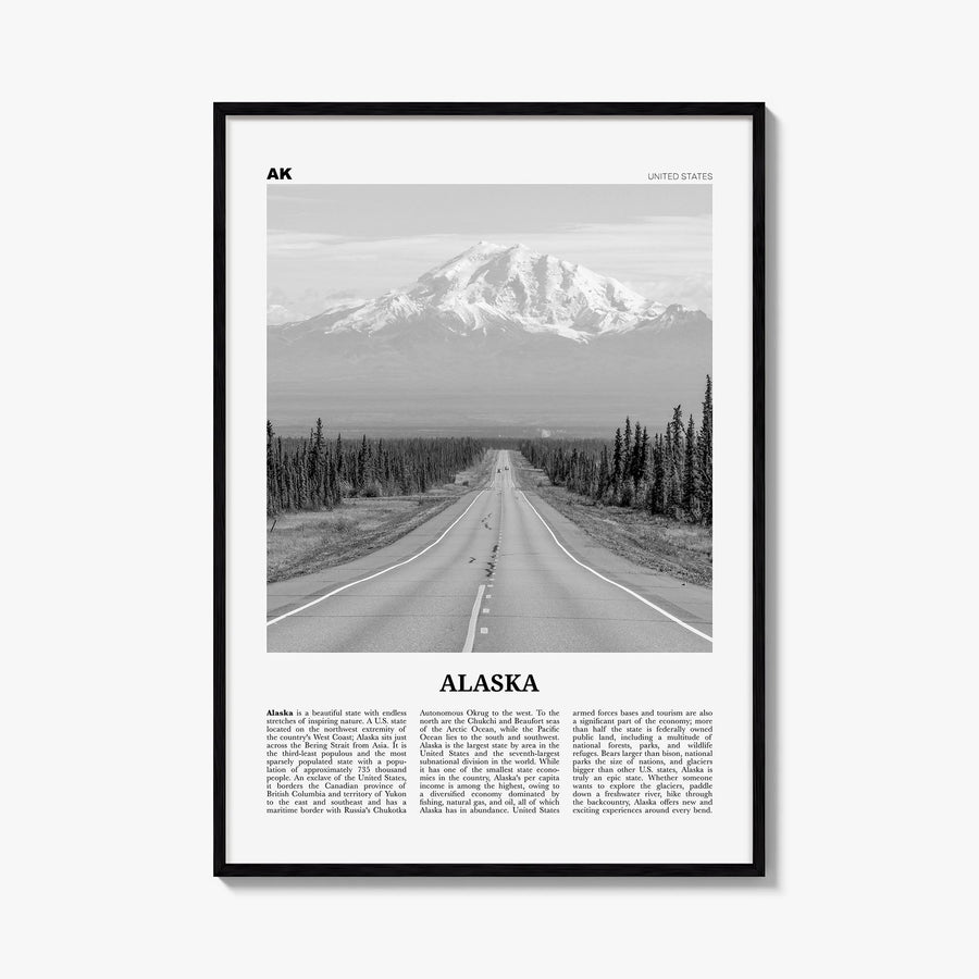 Alaska no. 1 black & white newspaper poster of United States – vertical wall art, unframed print shown in interior mockup