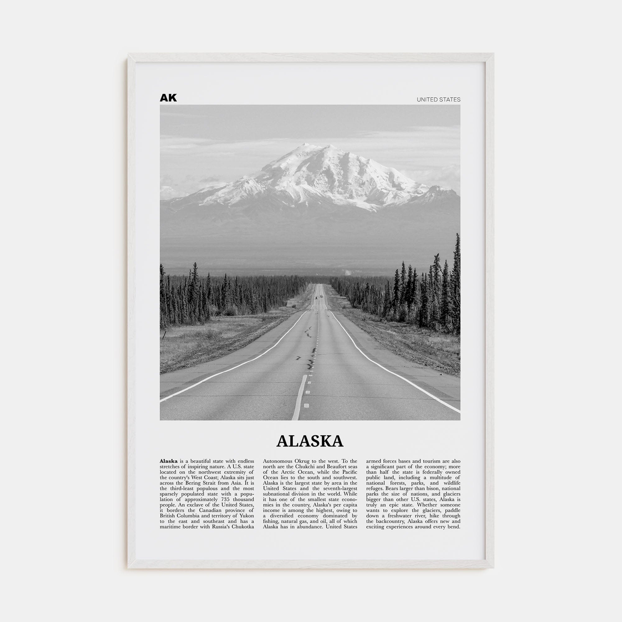 Alaska No 1 Poster White Wood / 8x12 in Nbourhood Travel B&W Poster