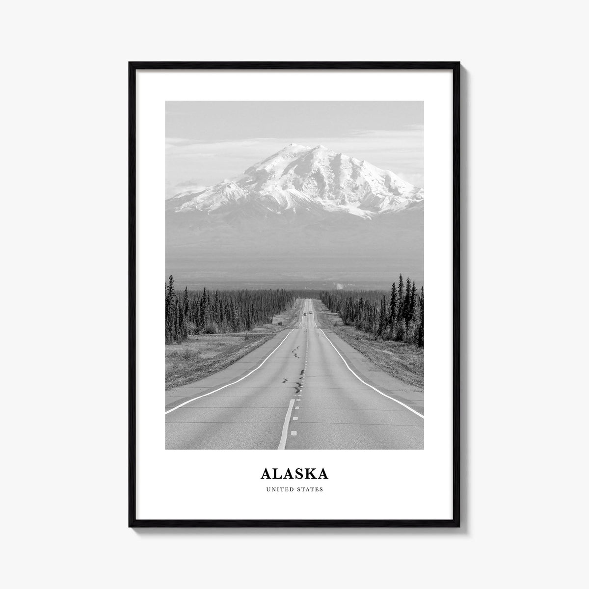 Alaska no. 2 black & white classic poster of United States – vertical wall art, unframed print shown in interior mockup