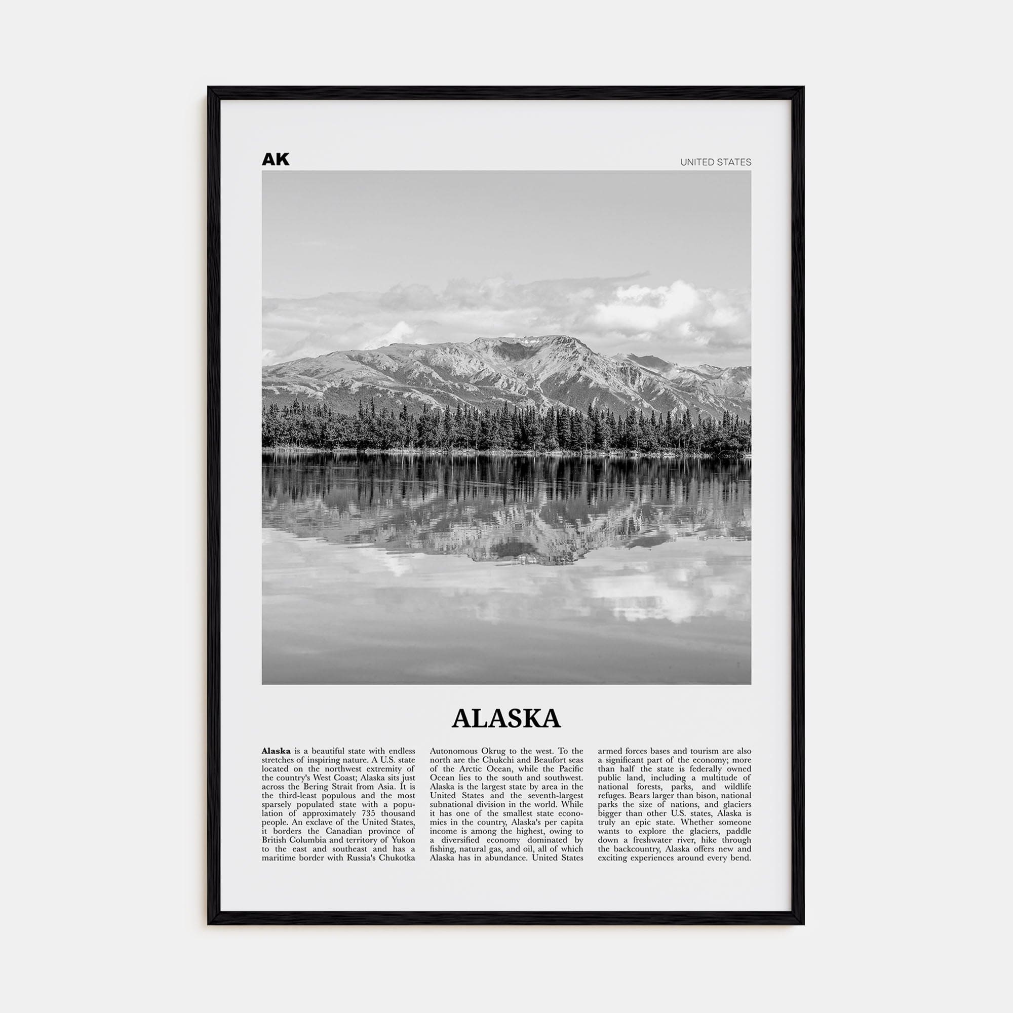 Alaska No 2 Poster Black Wood / 8x12 in Nbourhood Travel B&W Poster