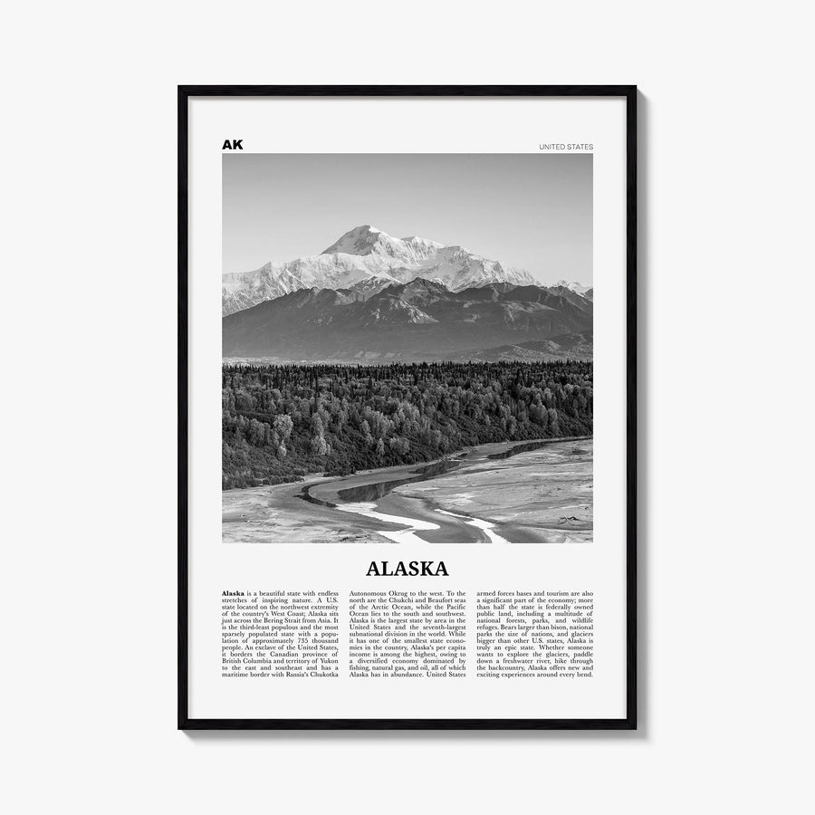 Alaska no. 3 black & white newspaper poster of United States – vertical wall art, unframed print shown in interior mockup