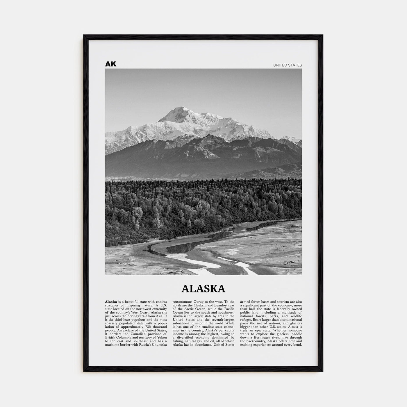 Alaska No 3 Poster Black Wood / 8x12 in Nbourhood Travel B&W Poster