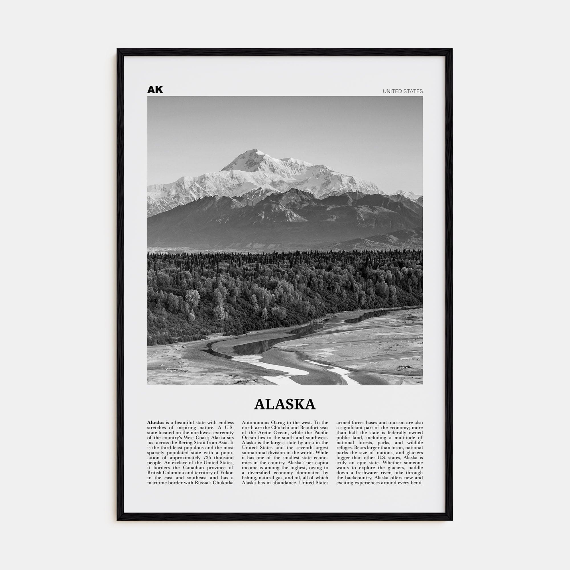 Alaska No 3 Poster Black Wood / 8x12 in Nbourhood Travel B&W Poster