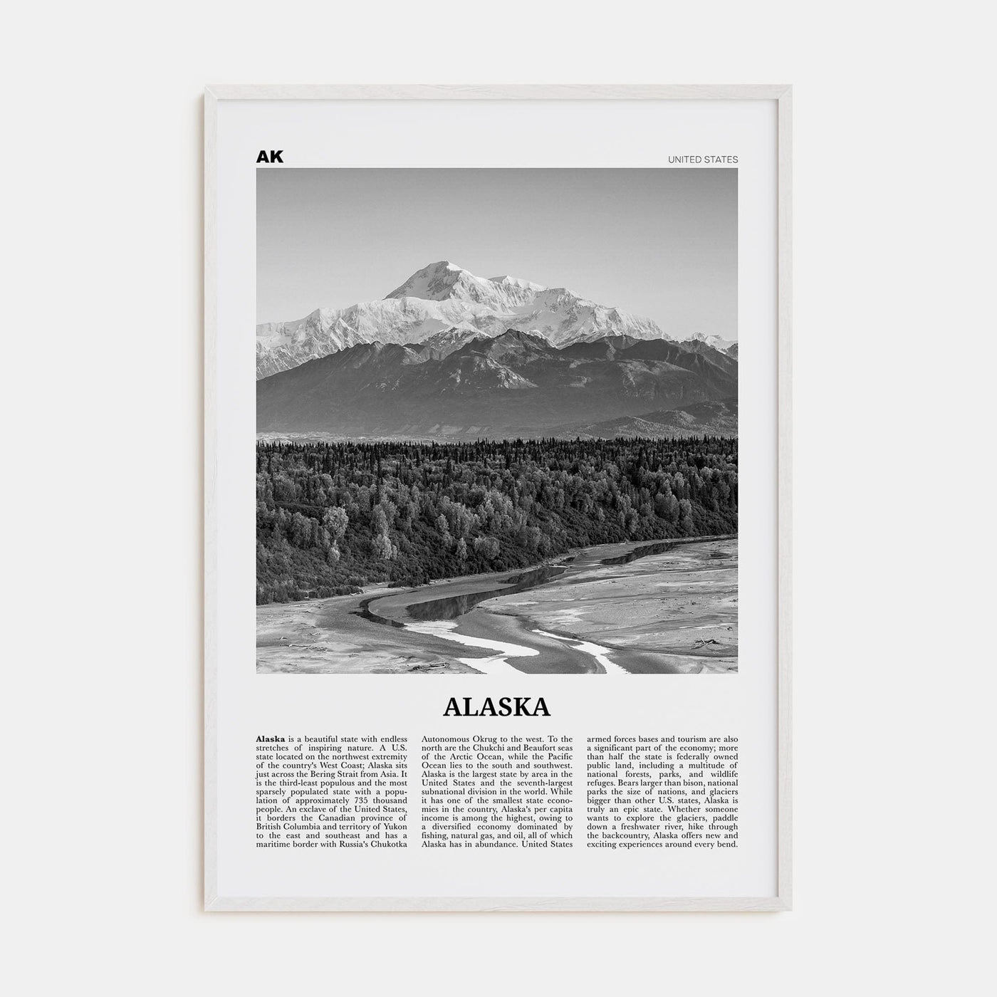 Alaska No 3 Poster White Wood / 8x12 in Nbourhood Travel B&W Poster