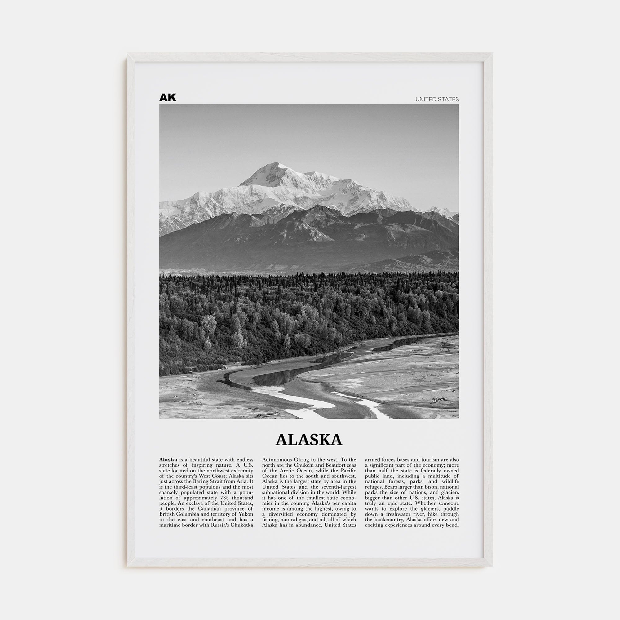 Alaska No 3 Poster White Wood / 8x12 in Nbourhood Travel B&W Poster