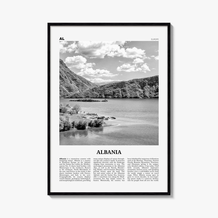Albania no. 1 black & white newspaper poster of Europe – vertical wall art, unframed print shown in interior mockup