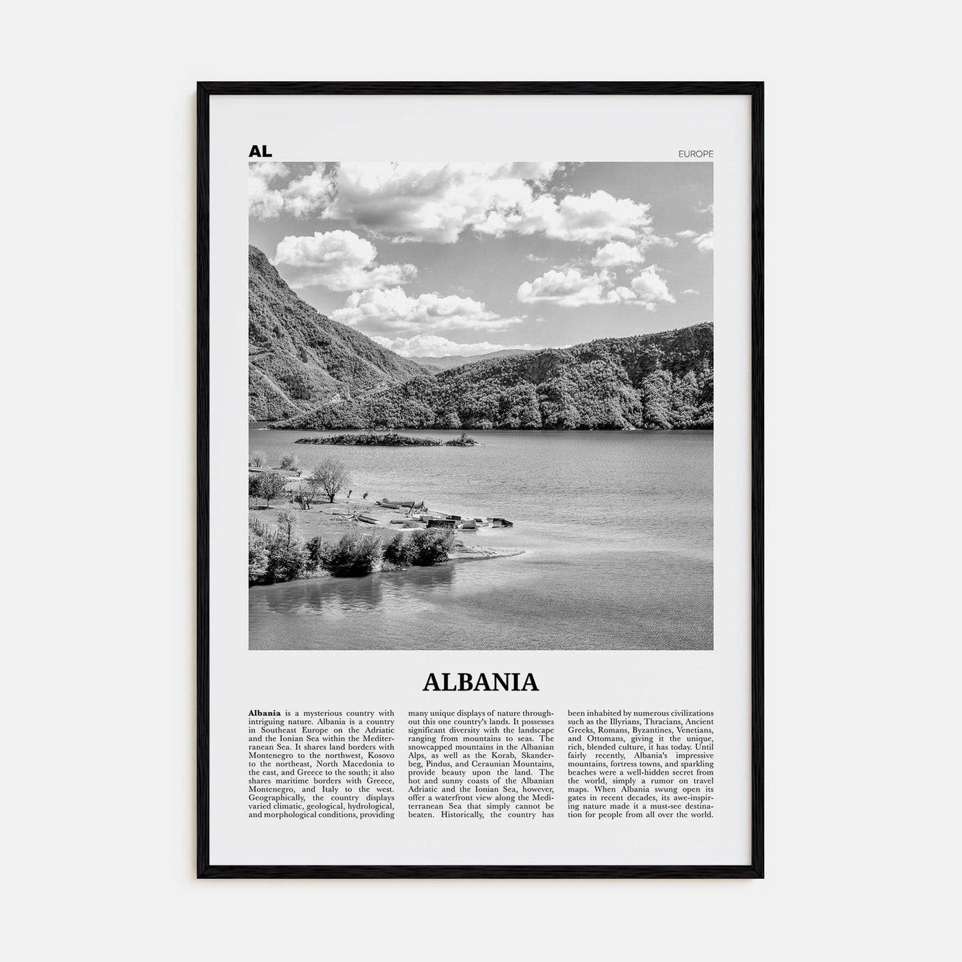 Albania No 1 Poster Black Wood / 8x12 in Nbourhood Travel B&W Poster