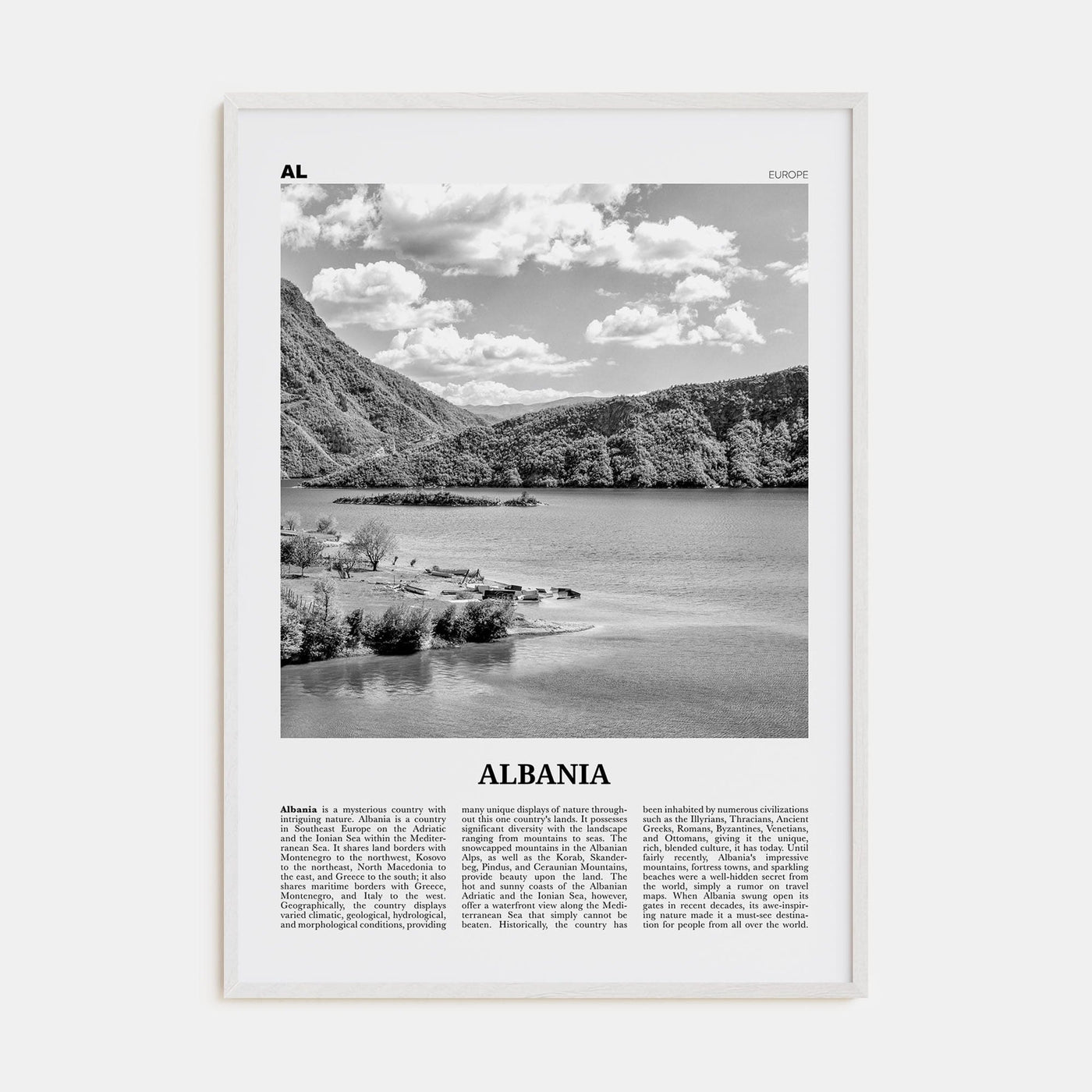 Albania No 1 Poster White Wood / 8x12 in Nbourhood Travel B&W Poster