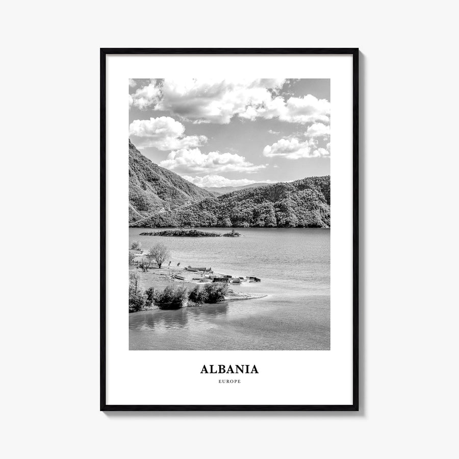 Albania no. 2 black & white classic poster of Europe – vertical wall art, unframed print shown in interior mockup