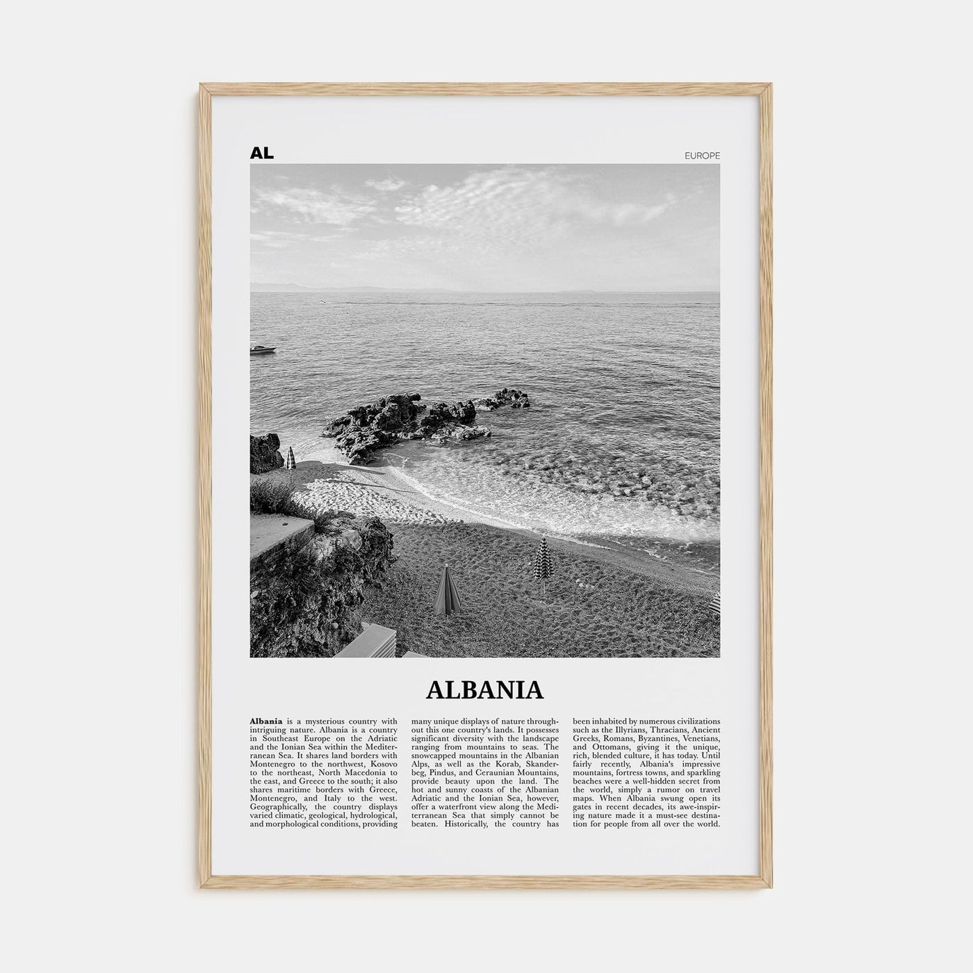 Albania No 2 Poster Natural Wood / 8x12 in Nbourhood Travel B&W Poster