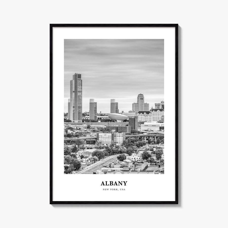 Albany, New York black & white classic poster of New York, USA – vertical wall art, unframed print shown in interior mockup