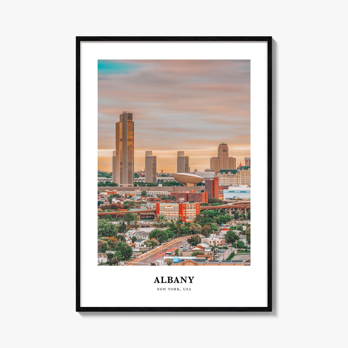 Albany, New York colorful classic poster of New York, USA – vertical wall art, unframed print shown in interior mockup