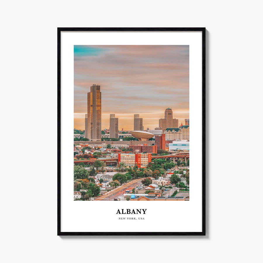 Albany, New York colorful classic poster of New York, USA – vertical wall art, unframed print shown in interior mockup