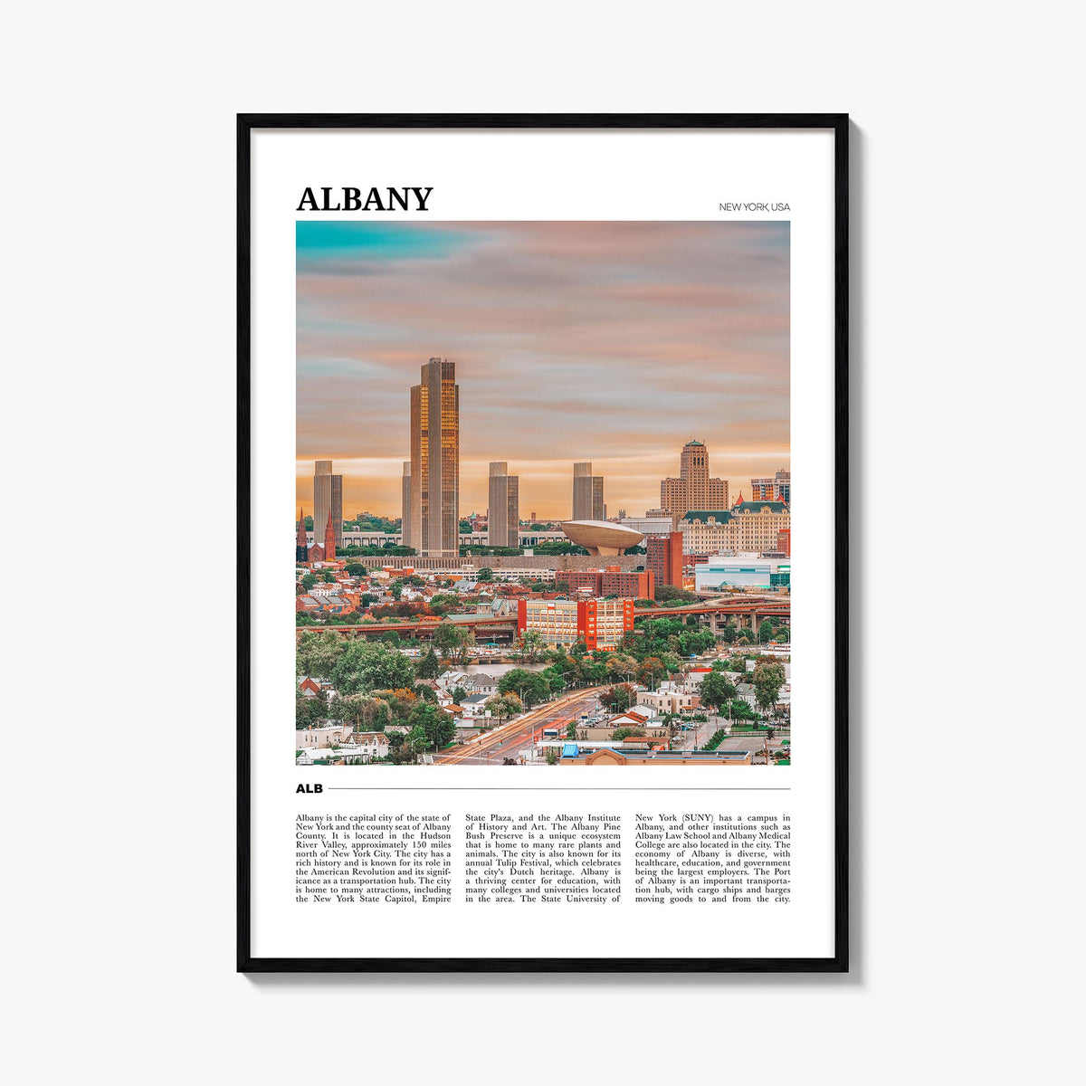 Albany, New York colorful travel poster of New York, USA – vertical wall art, unframed print shown in interior mockup