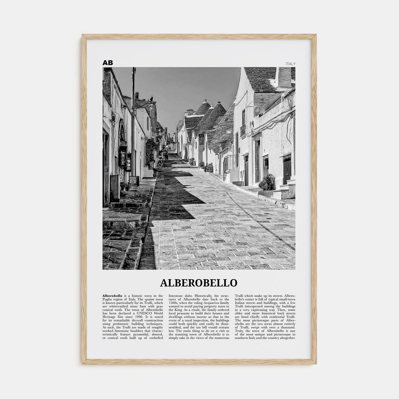 Alberobello Poster Natural Wood / 8x12 in Nbourhood Travel B&W Poster