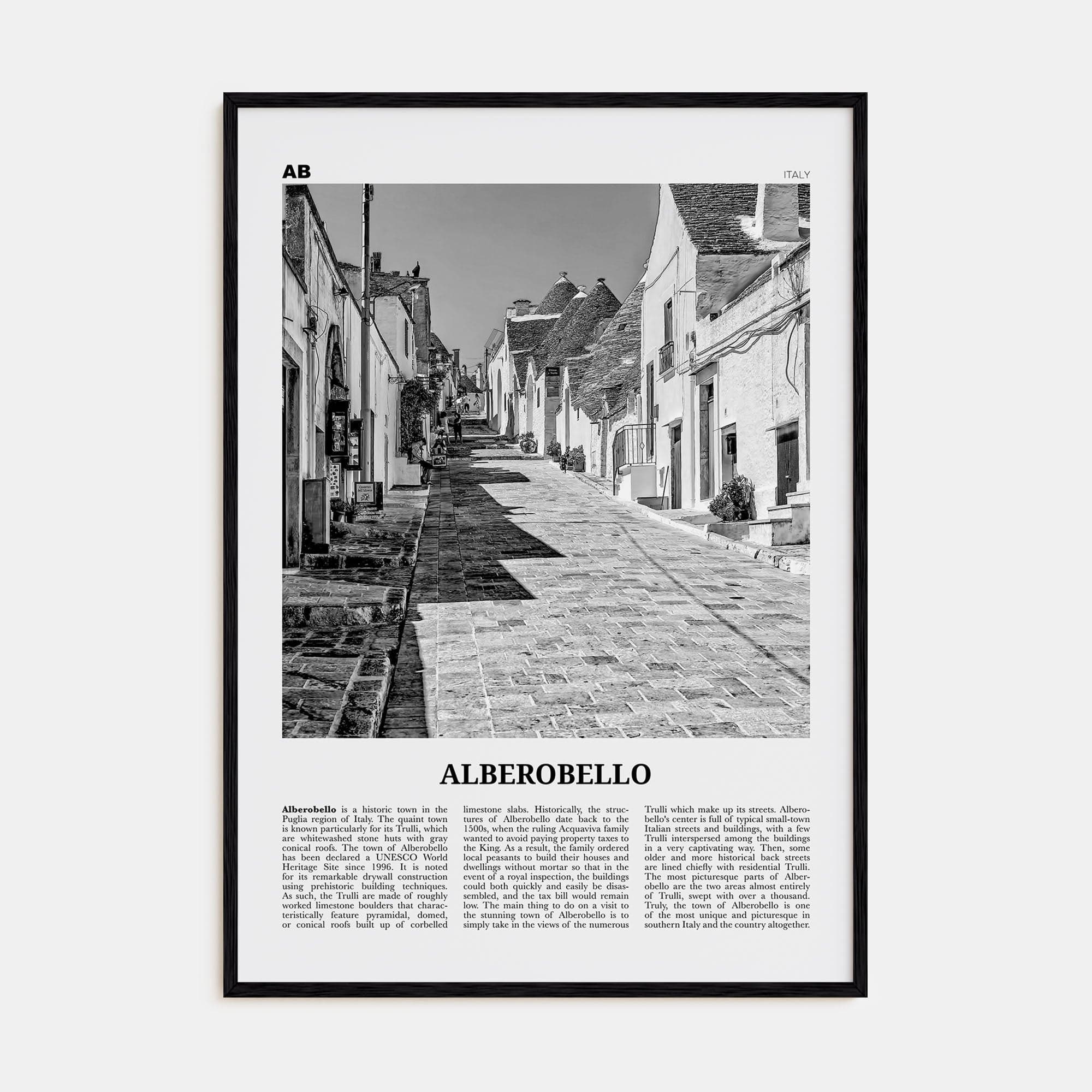 Alberobello Poster Black Wood / 8x12 in Nbourhood Travel B&W Poster