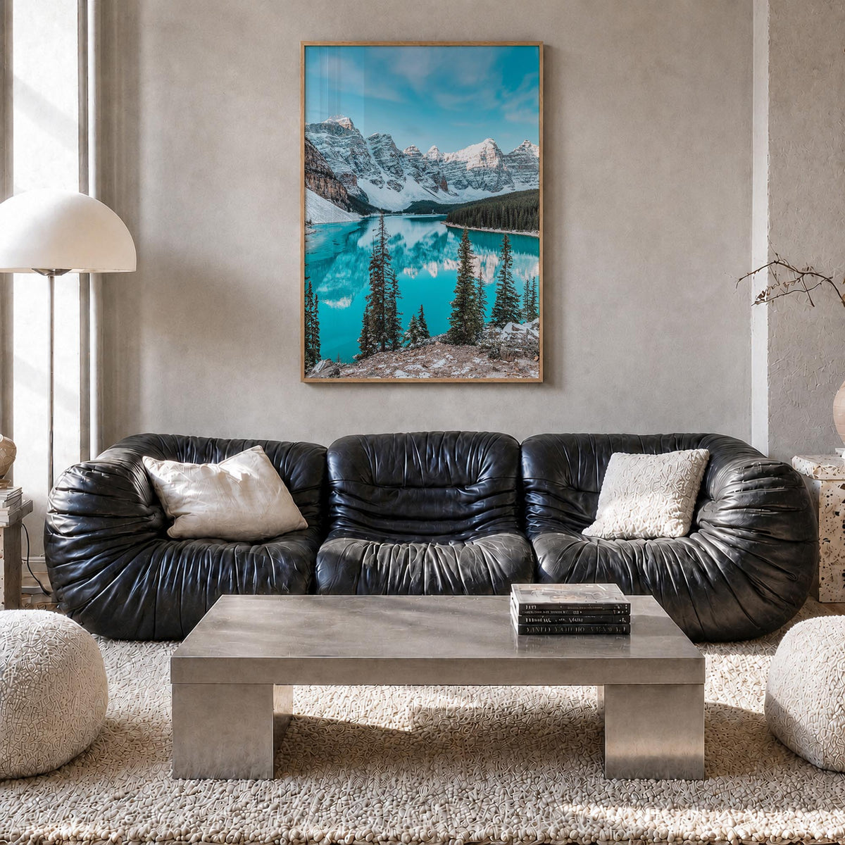 Alberta colorful photo poster of Canada – vertical wall art in natural wood frame, hanging on wall