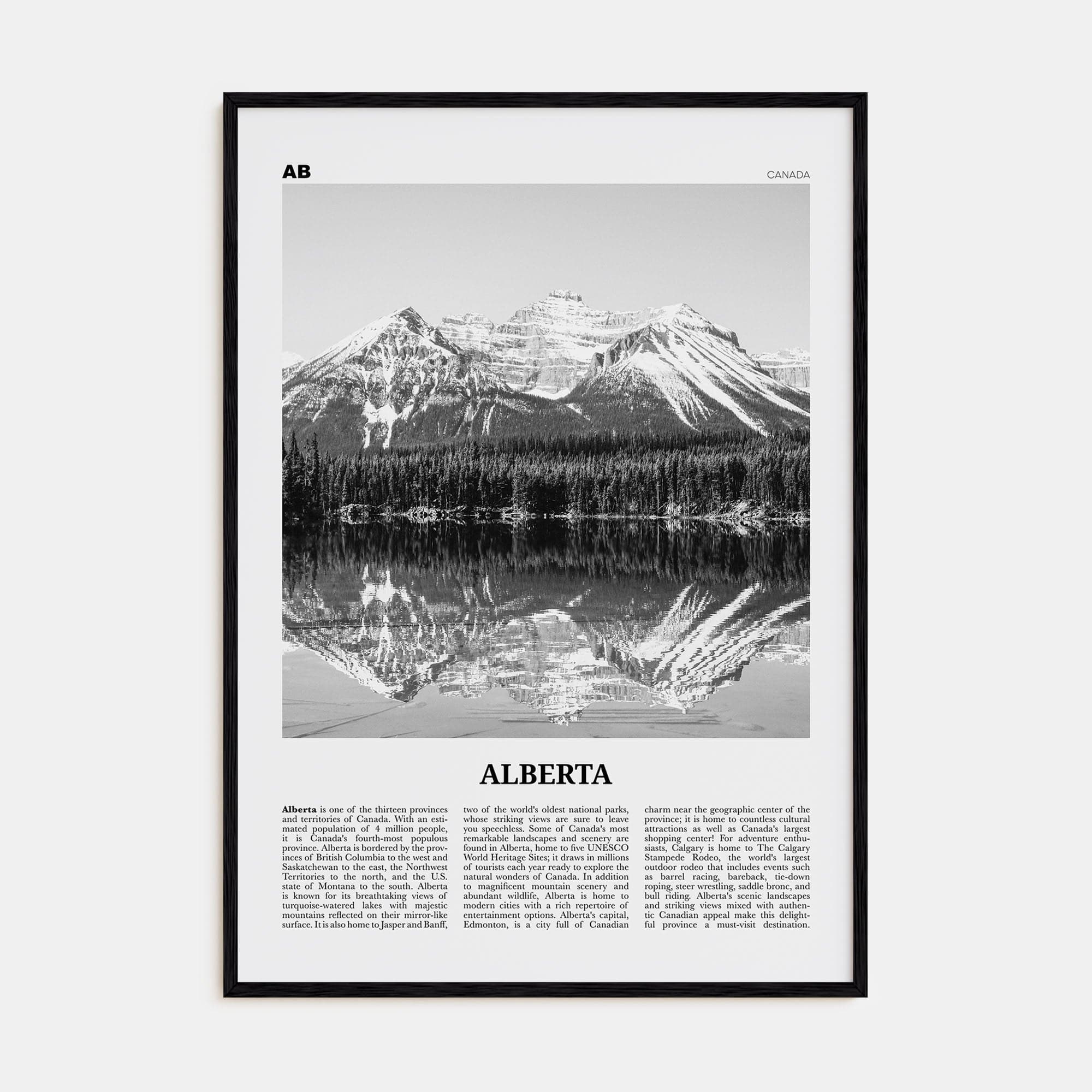 Alberta Poster Black Wood / 8x12 in Nbourhood Travel B&W Poster