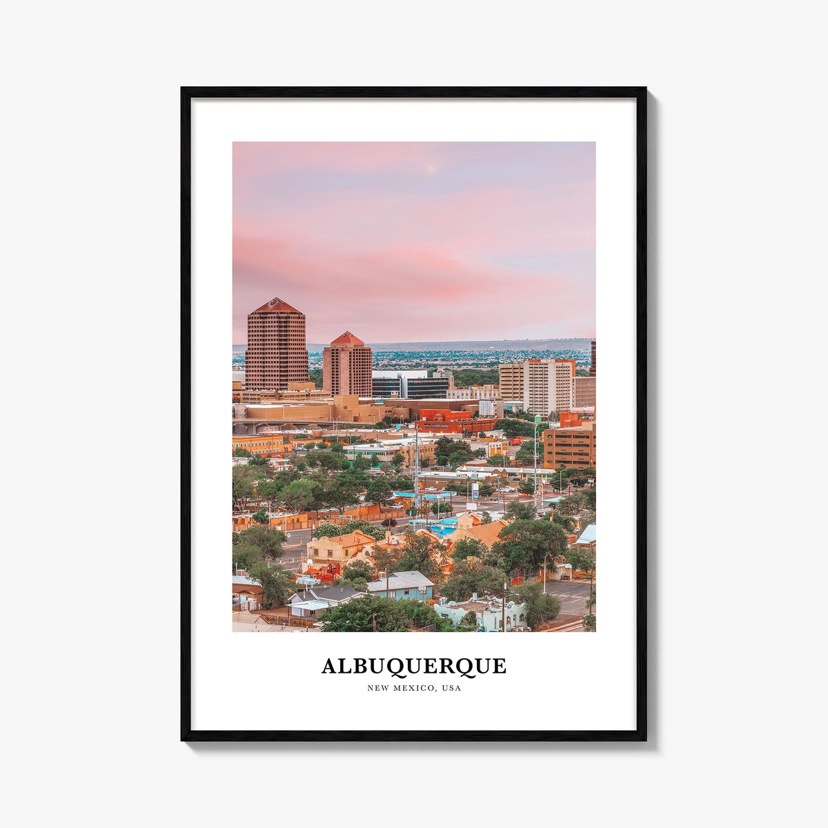 Albuquerque colorful classic poster of New Mexico, USA – vertical wall art, unframed print shown in interior mockup