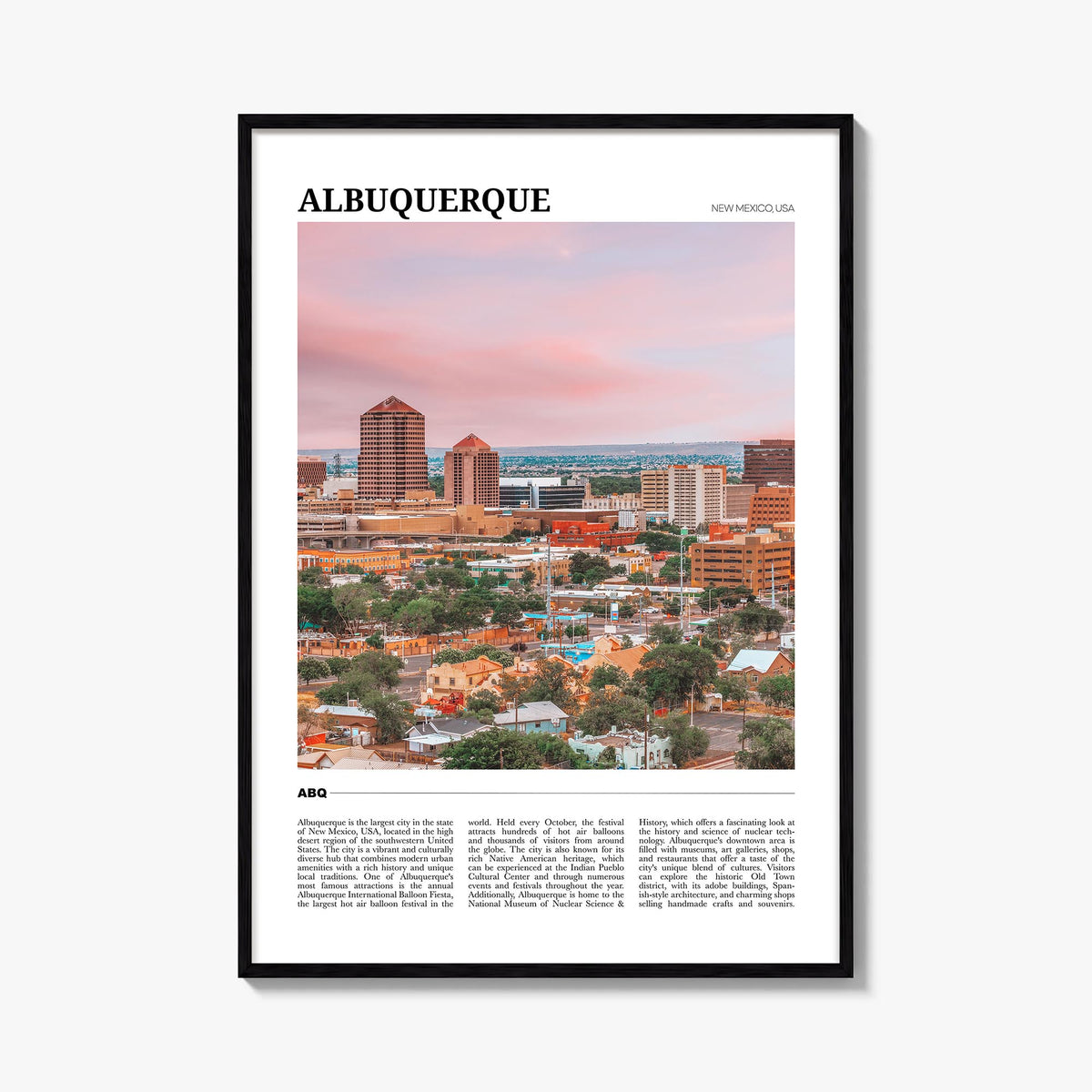 Albuquerque colorful travel poster of New Mexico, USA – vertical wall art, unframed print shown in interior mockup