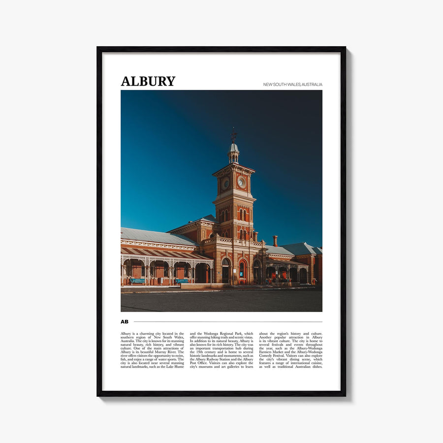 Albury colorful travel poster of Australia – vertical wall art, unframed print shown in interior mockup