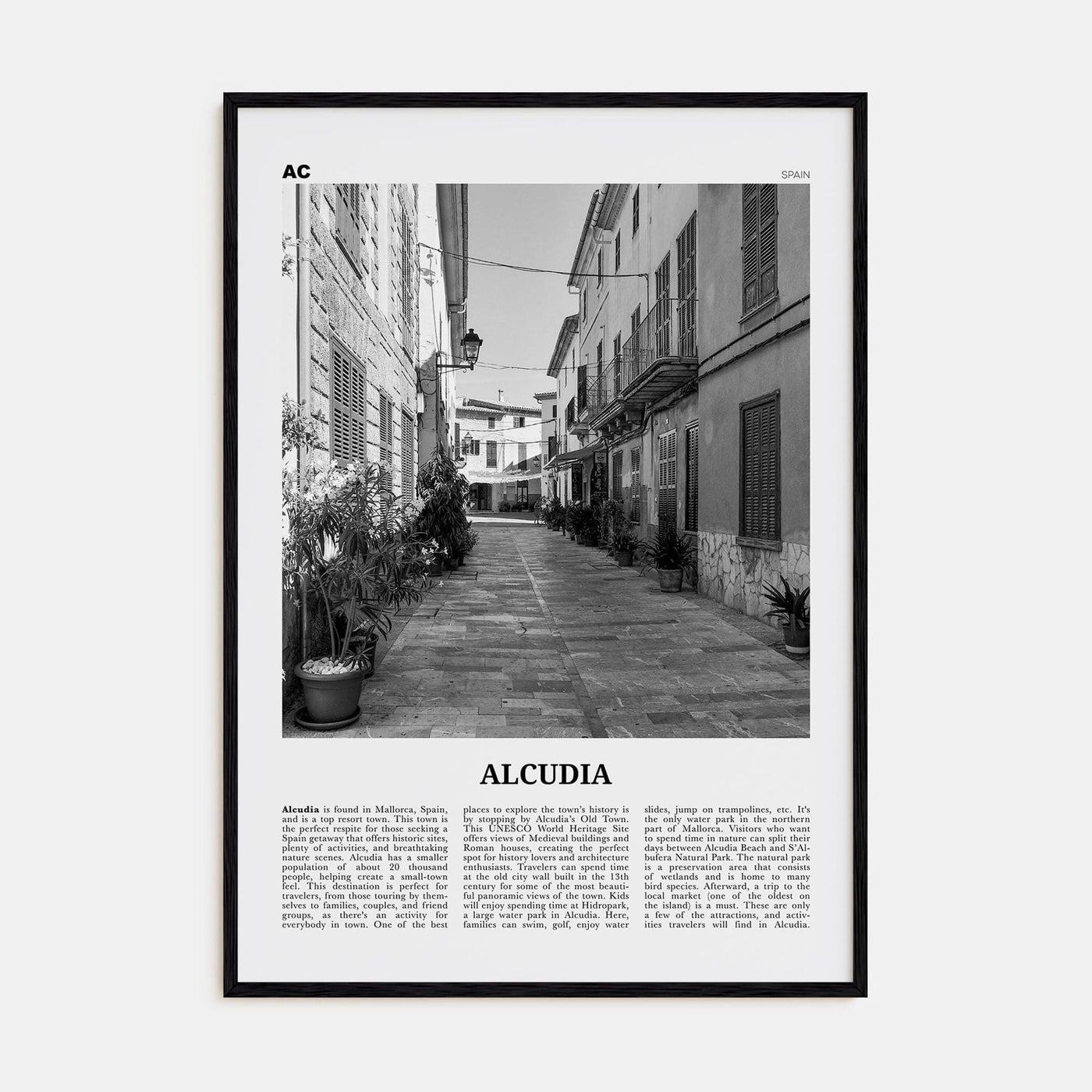 Alcudia Poster Black Wood / 8x12 in Nbourhood Travel B&W Poster