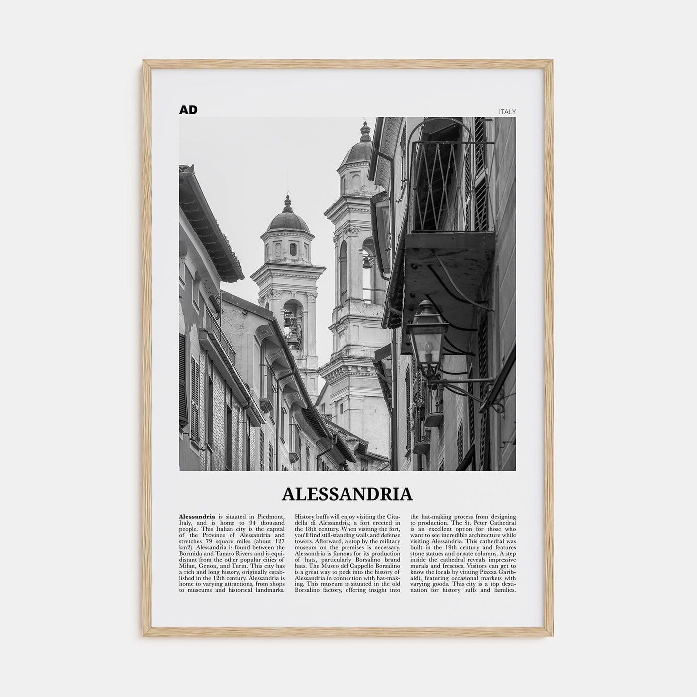 Alessandria Poster Natural Wood / 8x12 in Nbourhood Travel B&W Poster