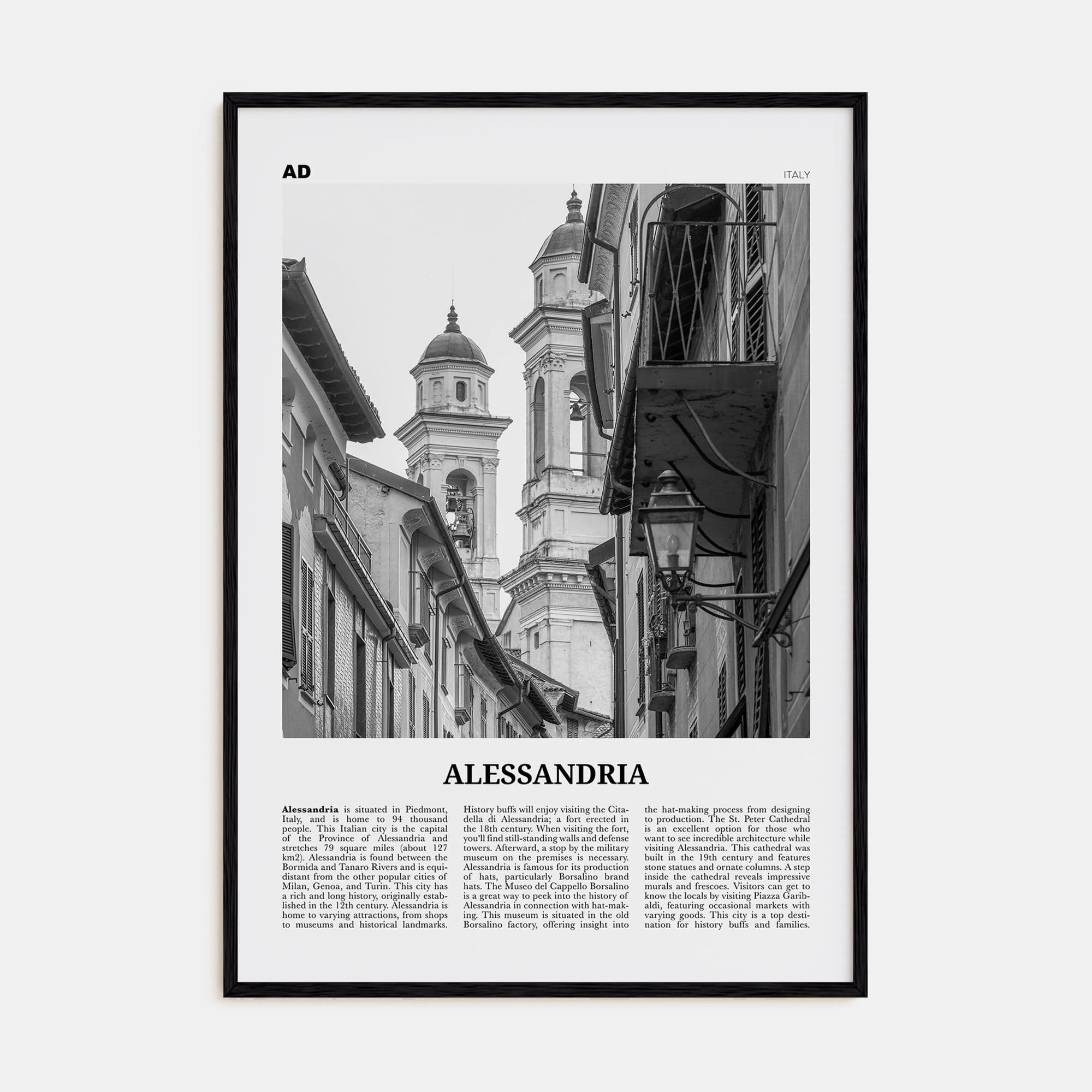 Alessandria Poster Black Wood / 8x12 in Nbourhood Travel B&W Poster