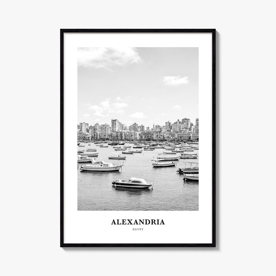 Alexandria, Egypt black & white classic poster of Egypt – vertical wall art, unframed print shown in interior mockup