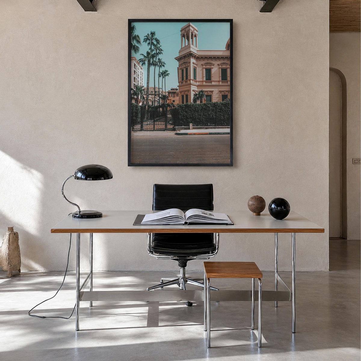 Alexandria, Egypt colorful photo poster of Egypt – vertical wall art in black wood frame, hanging on wall