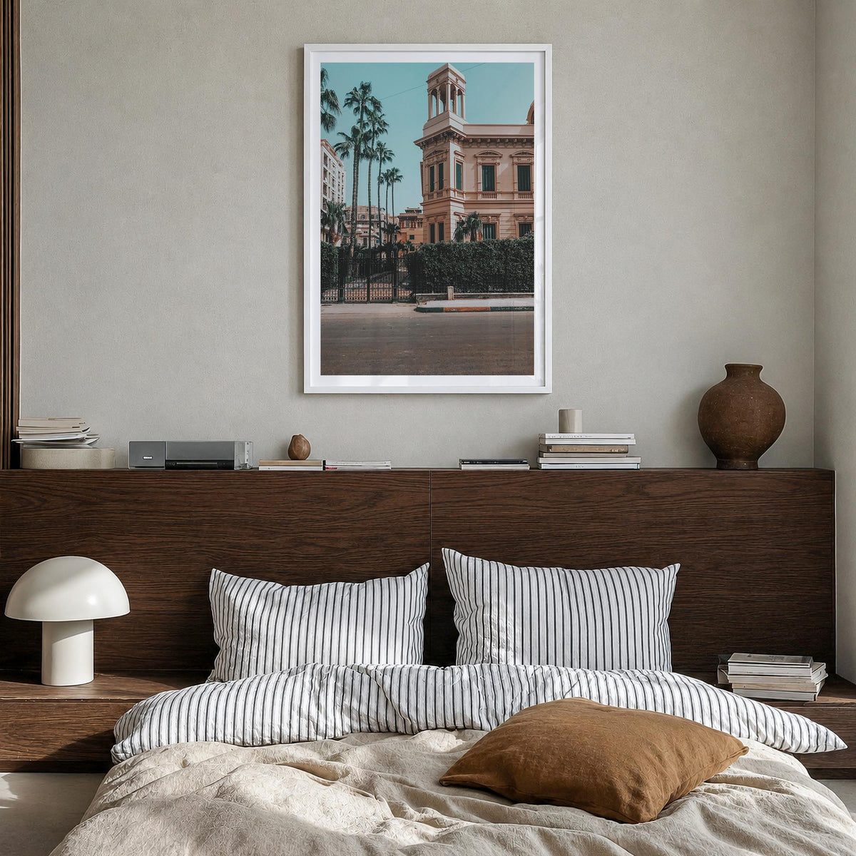 Alexandria, Egypt colorful photo poster of Egypt – vertical wall art in white wood frame with white border, hanging on wall