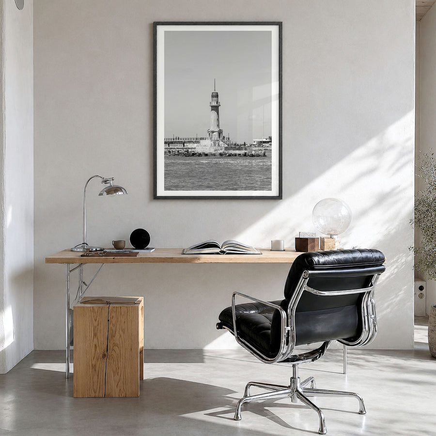 Alexandria, Egypt Photo Poster in a black wood frame, hanging in a bright home office, white border