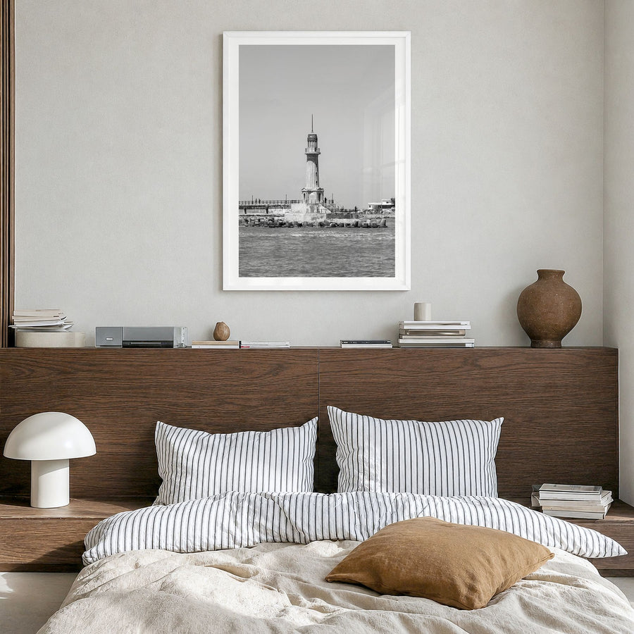 Alexandria, Egypt Photo Poster in a white wood frame, hanging in a bedroom, white border