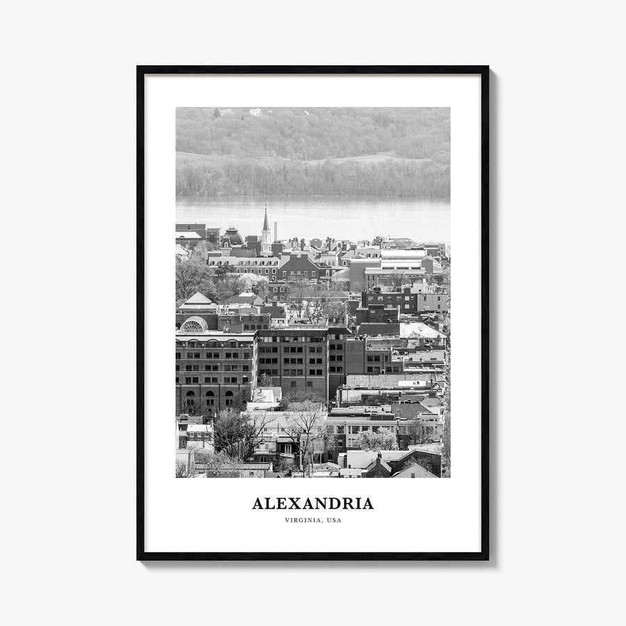 Alexandria, Virginia black & white classic poster of Virginia, USA – vertical wall art, unframed print shown in interior mock