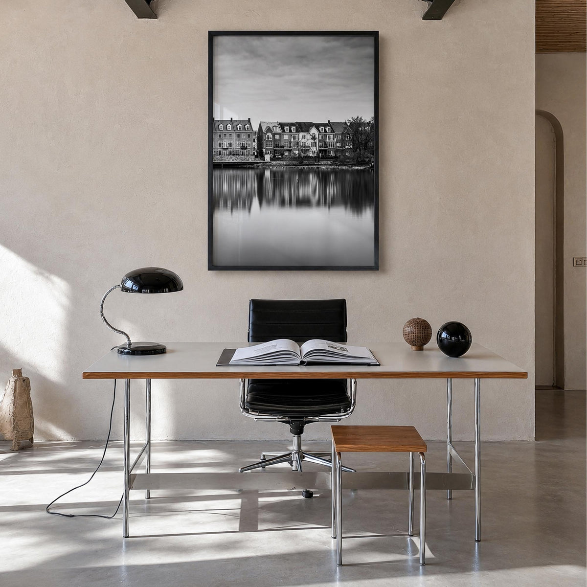 Alexandria, Virginia black & white photo poster of Virginia, USA – vertical wall art in black wood frame, hanging on wall