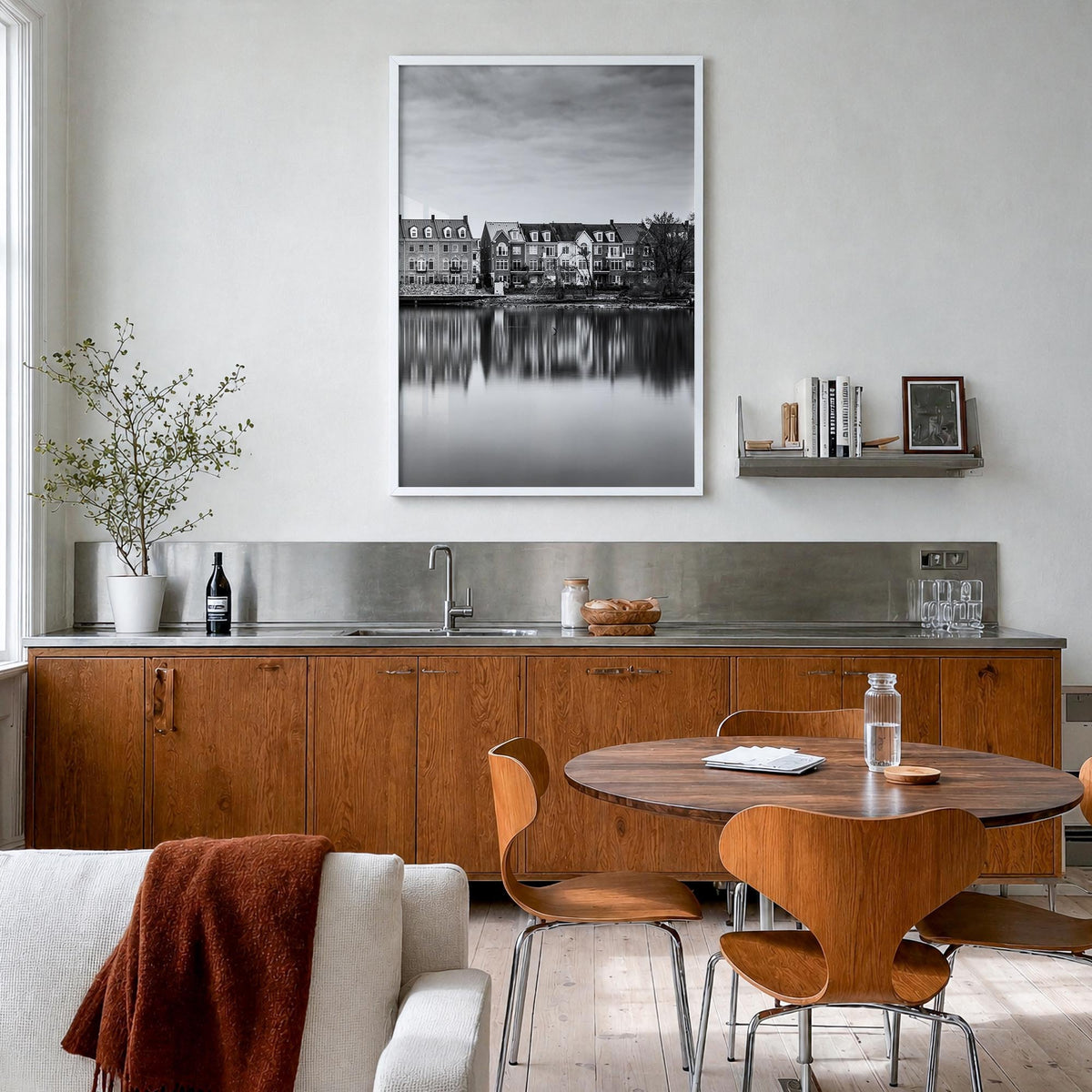 Alexandria, Virginia black & white photo poster of Virginia, USA – vertical wall art in white wood frame, hanging on wall