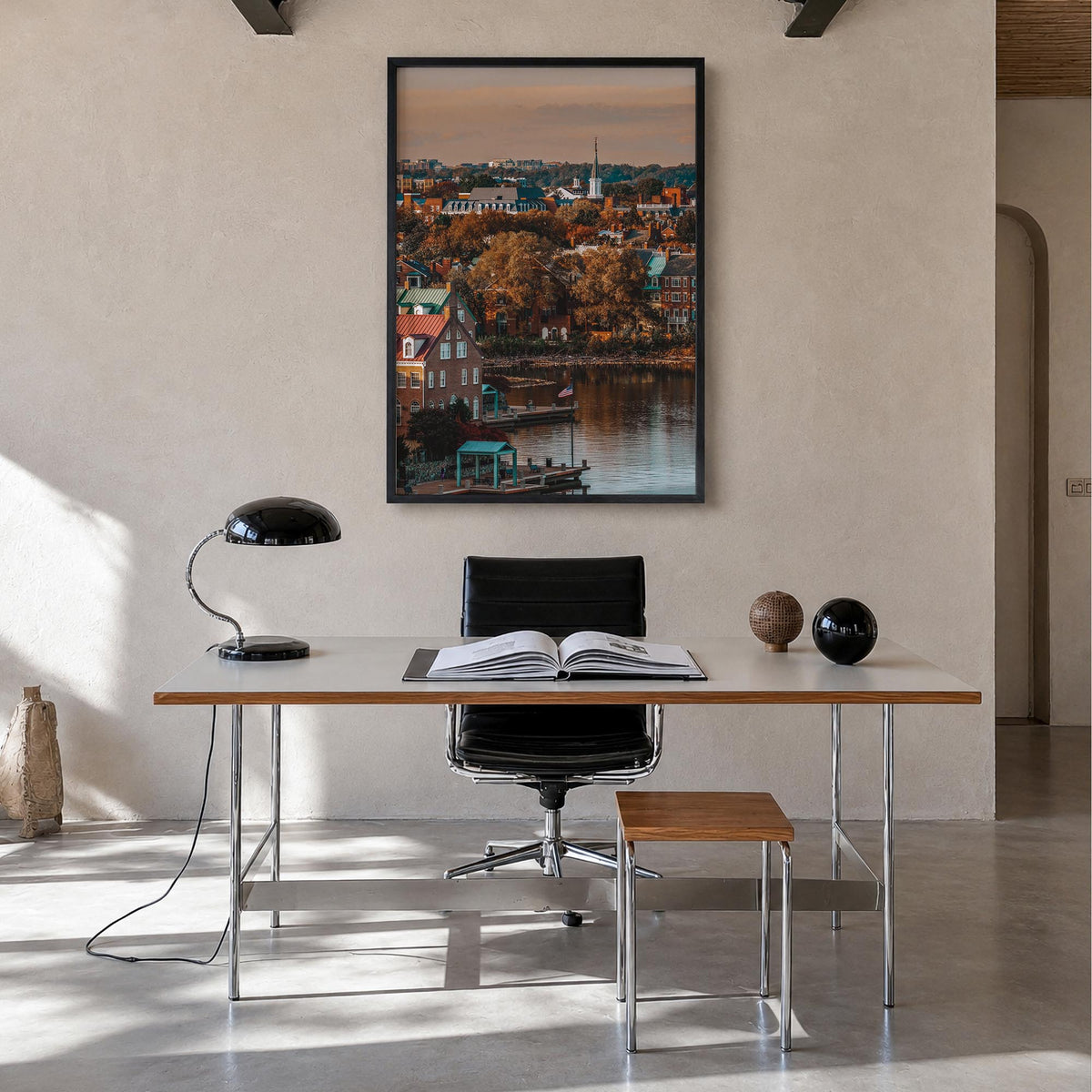 Alexandria, Virginia colorful photo poster of Virginia, USA – vertical wall art in black wood frame, hanging on wall