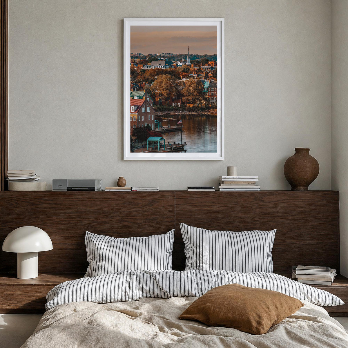Alexandria, Virginia colorful photo poster of Virginia, USA – vertical wall art in white wood frame with white border, hangin