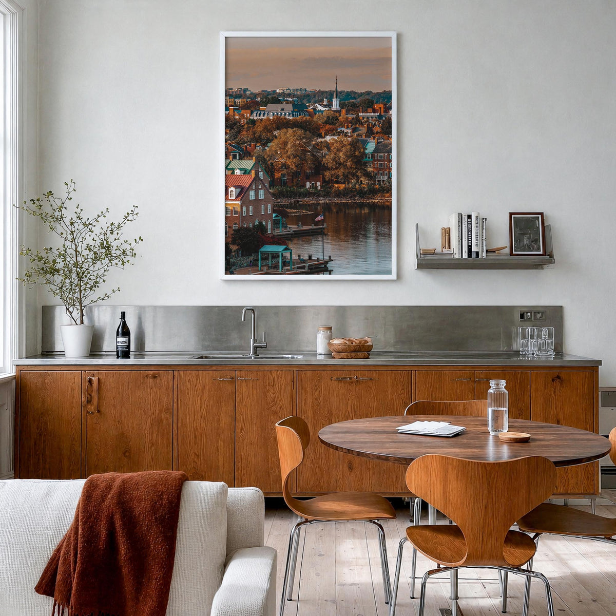 Alexandria, Virginia colorful photo poster of Virginia, USA – vertical wall art in white wood frame, hanging on wall