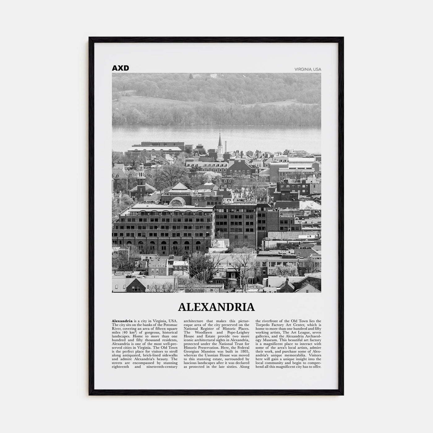 Alexandria, Virginia Poster Black Wood / 8x12 in Nbourhood Travel B&W Poster