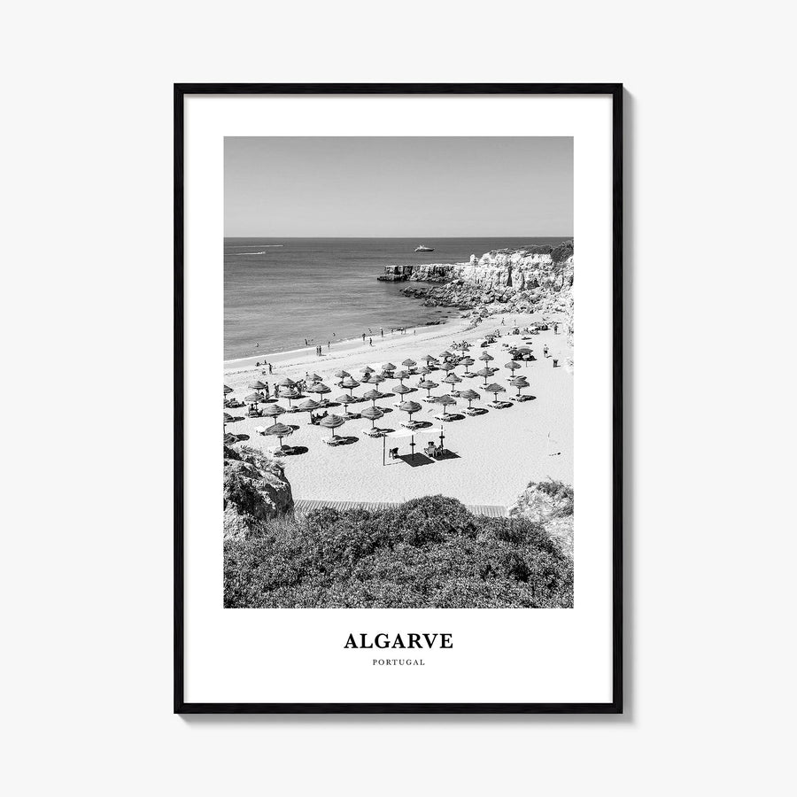 Algarve black & white classic poster of Portugal – vertical wall art, unframed print shown in interior mockup