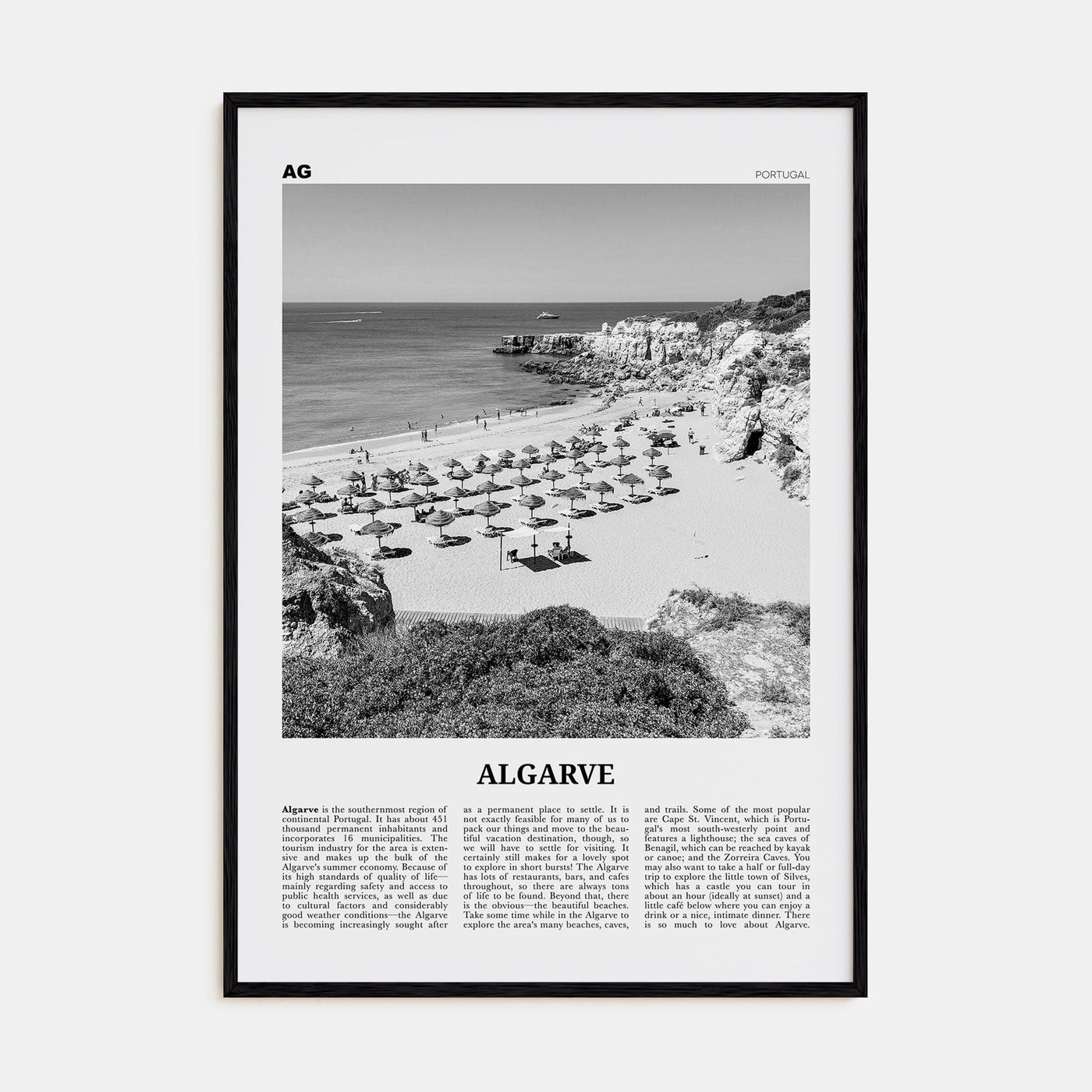 Algarve Poster Black Wood / 8x12 in Nbourhood Travel B&W Poster