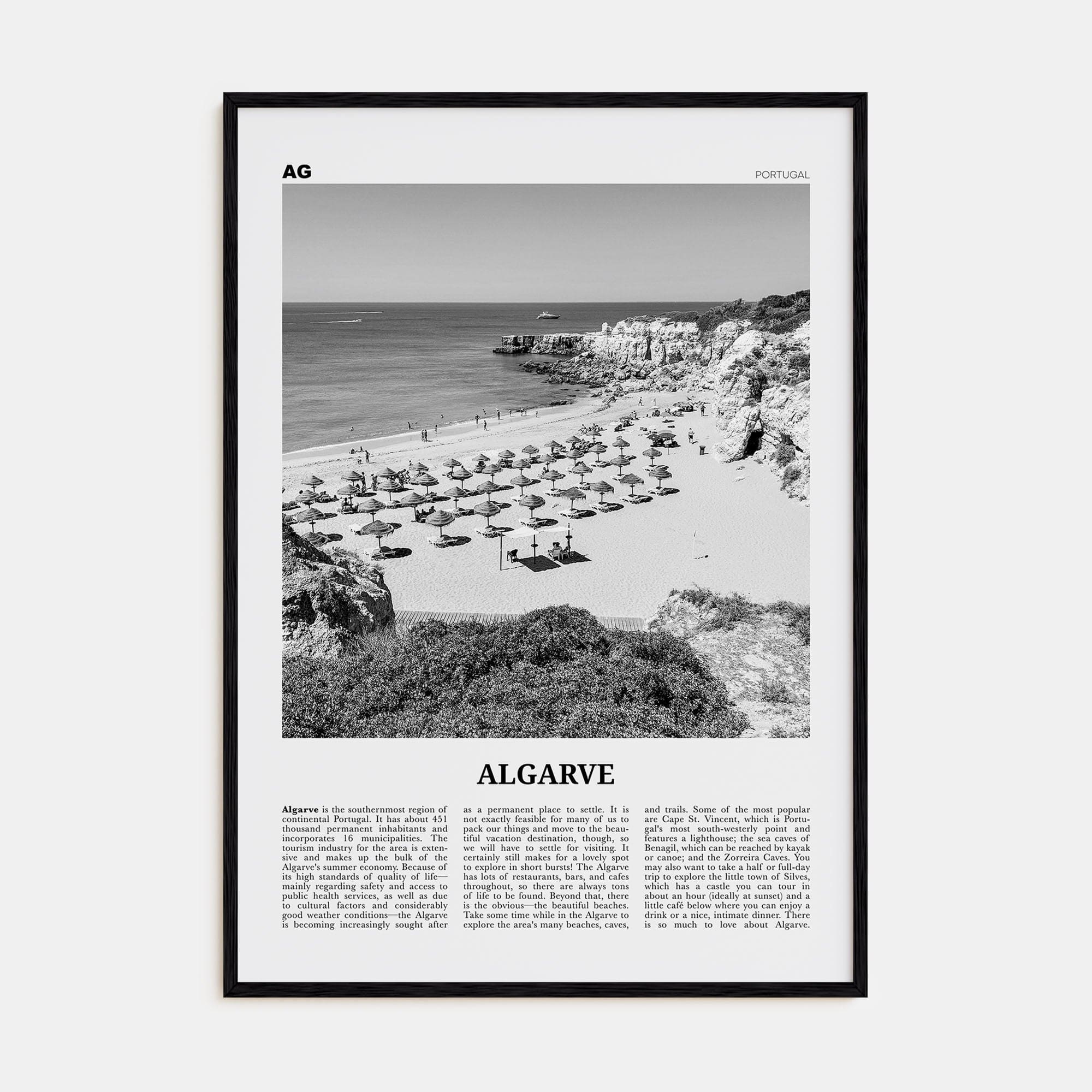 Algarve Poster Black Wood / 8x12 in Nbourhood Travel B&W Poster